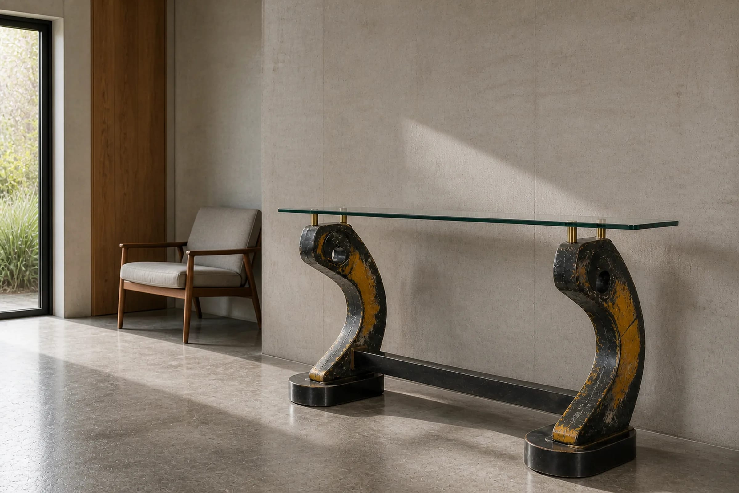 RIPPER 180 console from two curved ripper shanks in a gallery.